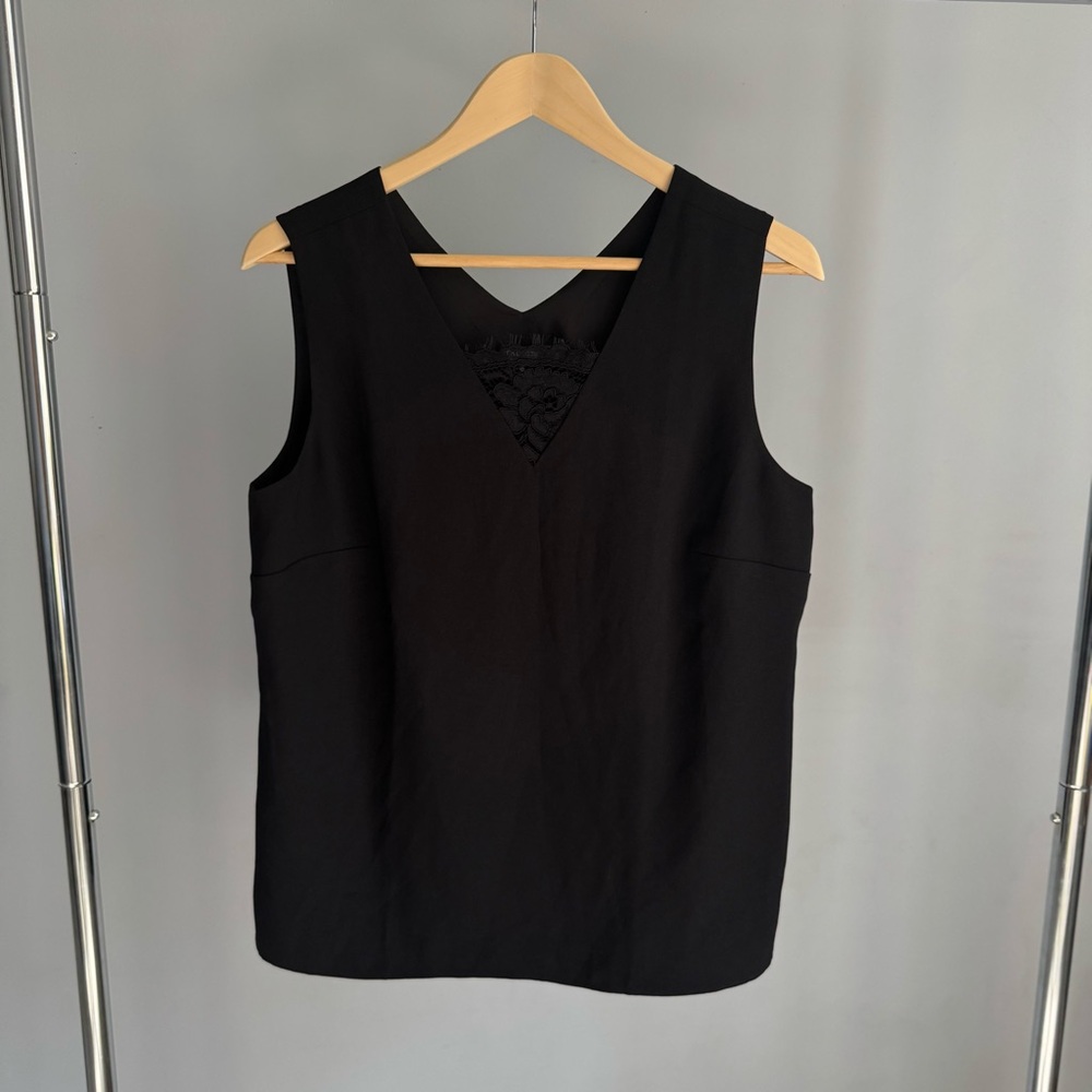Talbots Black V-Neck Lace-Inset Sleeveless Top